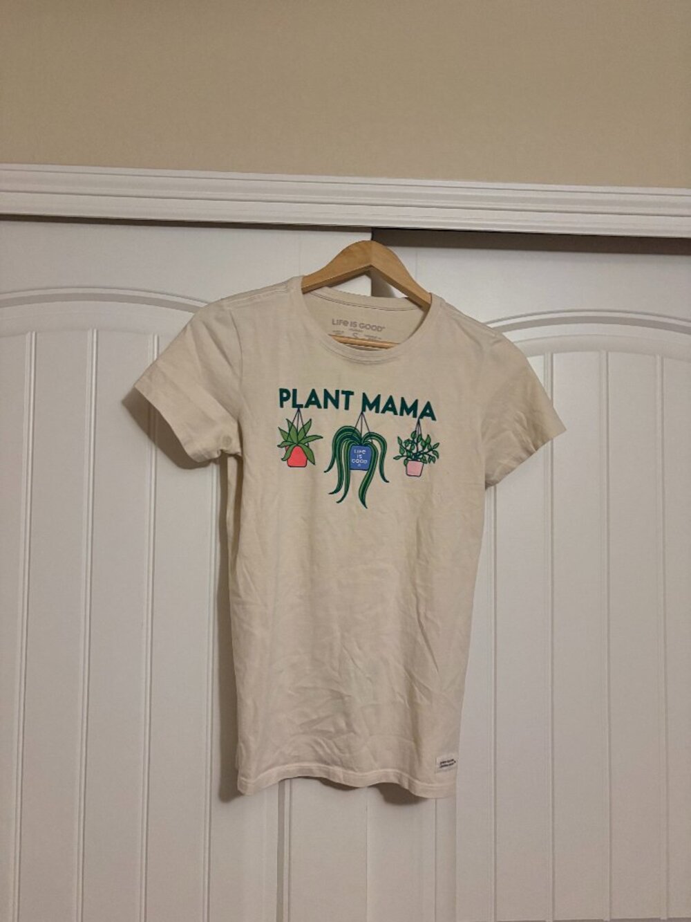 Life is Good Plant Mama T Shirt White Small Short Sleeve Crusher 100% Cotton